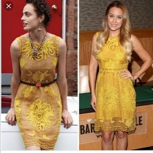 Anthropologie golden embroidered dress